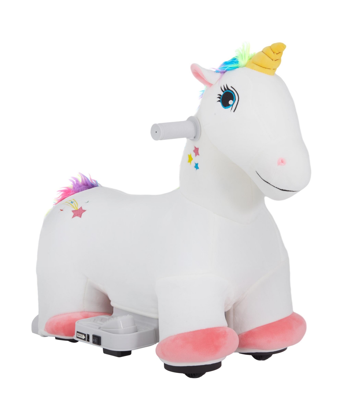 Glintex 6V Plush Electric Ride-On Unicorn with Music, 55 lbs. Capacity, Ages 18-36 Months
