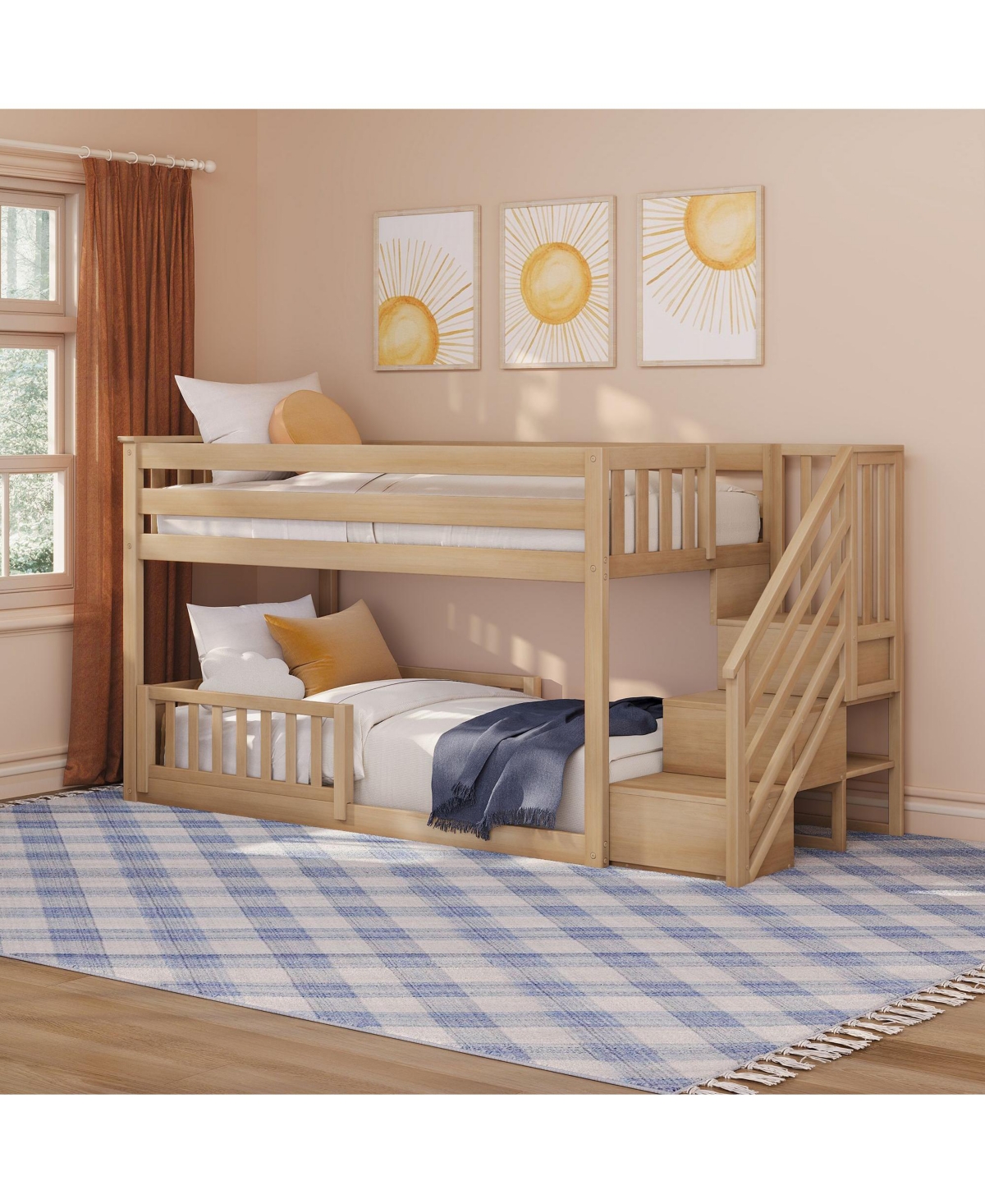 Max & Lily Low Twin over Bunk with Stairs and Guard Rail
