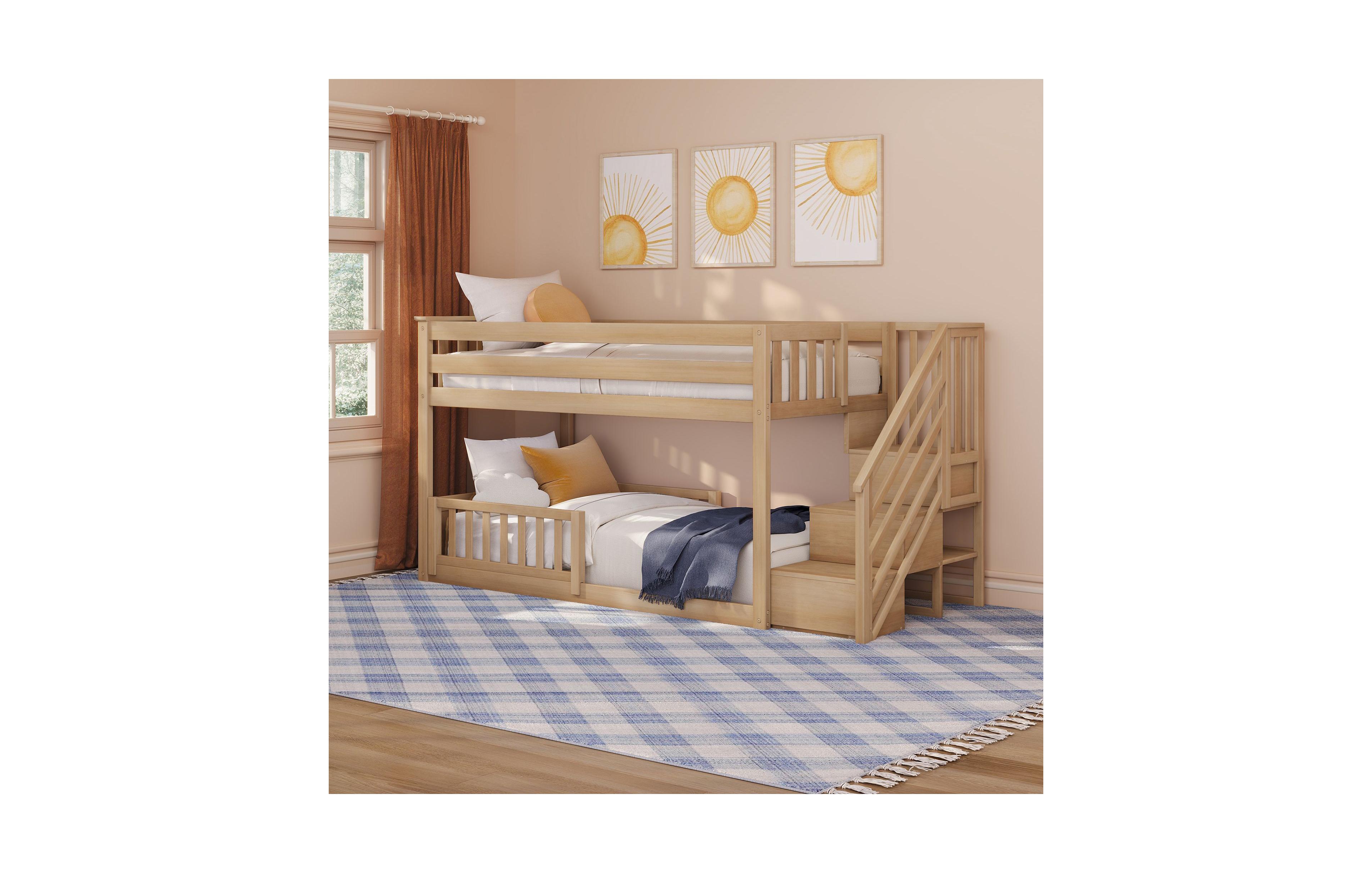 Max & Lily Low Twin over Bunk with Stairs and Guard Rail