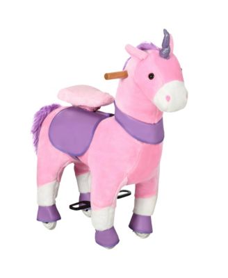 Ride On Walking Unicorn with Sparkly Horn, Plush Pedal-Powered Ride-On Toy with PU Wheels for Kids 3-6, Holds 176 lbs, Pink