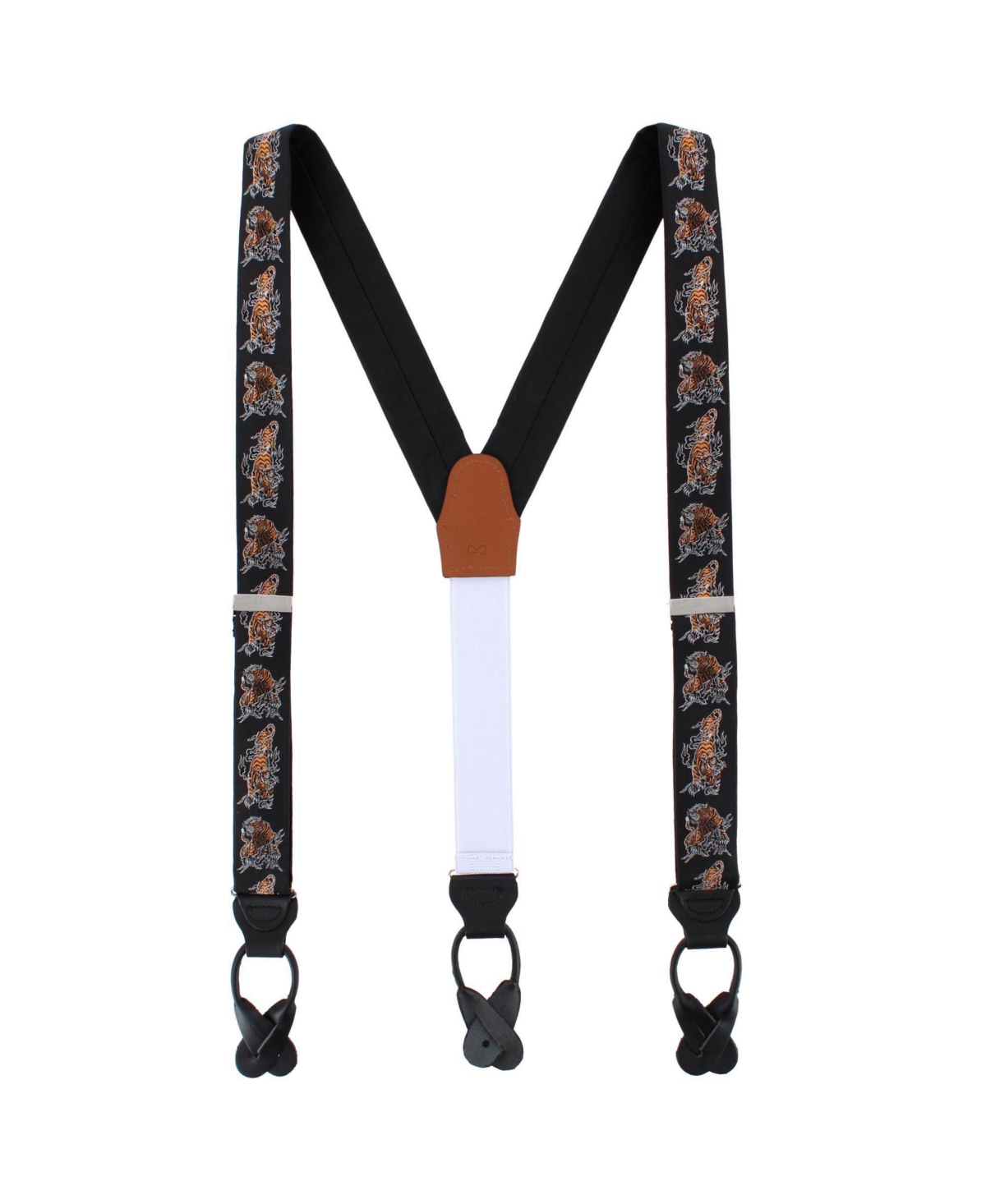 Trafalgar Men's Bengali Crouching Tiger Silk Novelty Button End Suspenders - Black