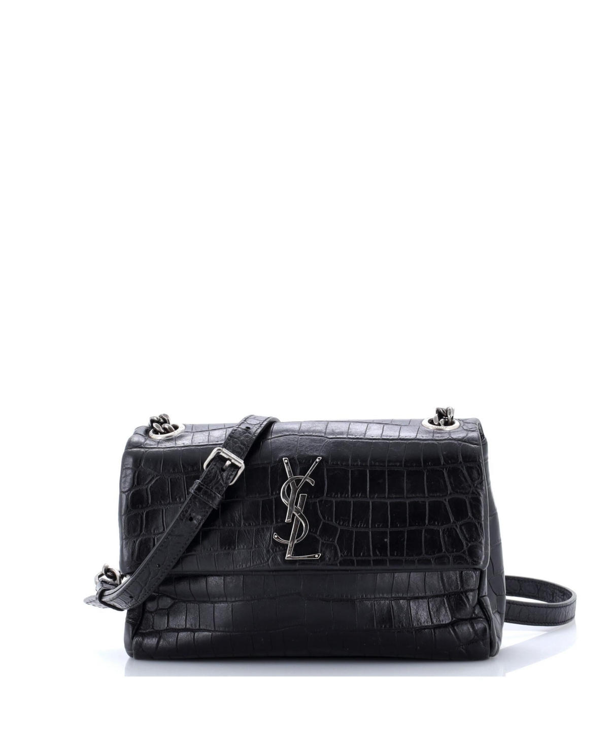 Pre-Owned Saint Laurent Small West Hollywood Shoulder Bag Embossed Leather - Black