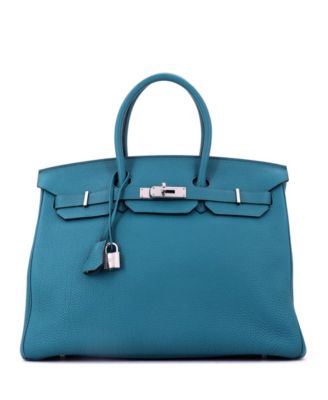 Pre-Owned HERMES Pre-Owned Hermes Birkin 35 Handbag Blue Togo with Palladium Hardware