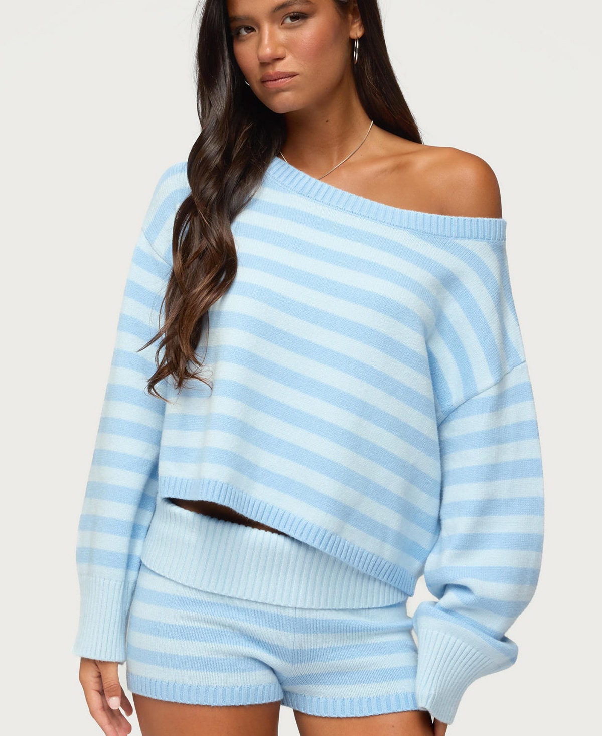 Edikted Women's Saphi Striped Oversized Knit Sweater - Light-blue