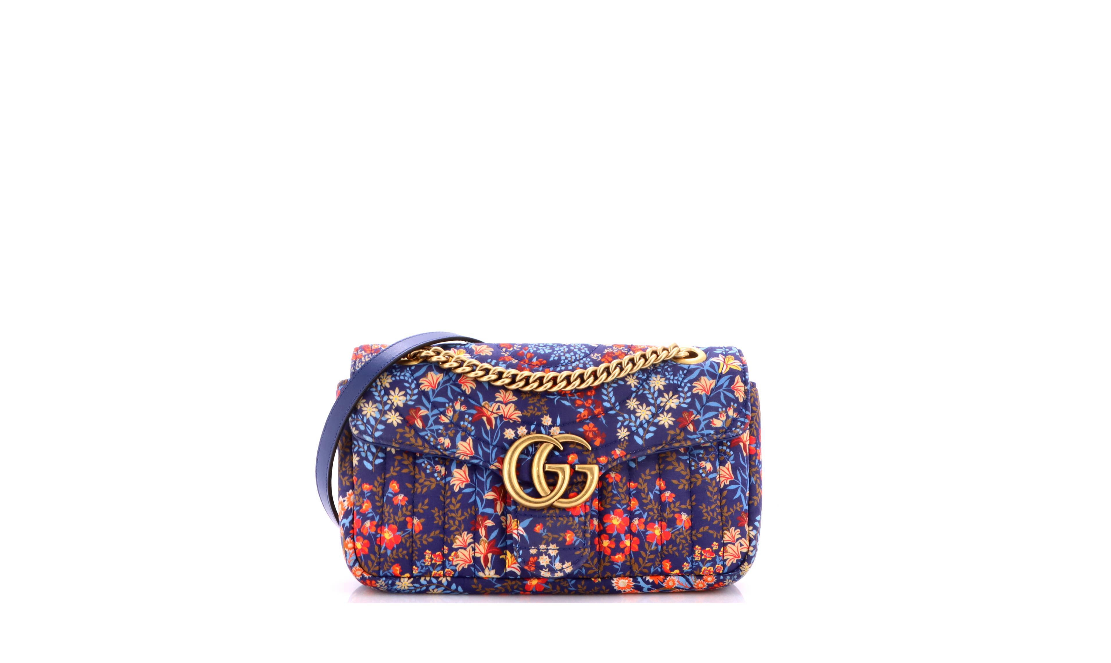 Pre-Owned Gucci Small Gg Marmont Flap Bag Floral Print Cotton