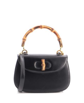 Small Vintage Convertible Bamboo Top Handle Bag Leather