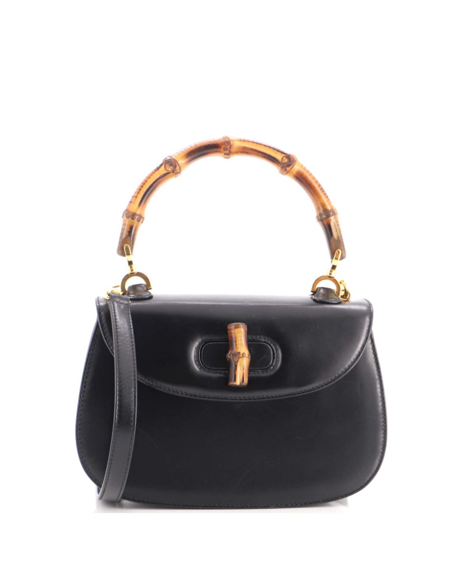 Small Vintage Convertible Bamboo Top Handle Bag Leather