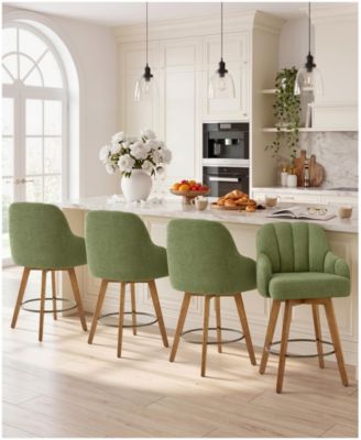 27" Mid-Century Swivel Counter Height Bar Stools, Upholstered Chenille Kitchen Stools