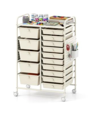 15-Drawer Rolling Cart with Metal Top and Pegboard