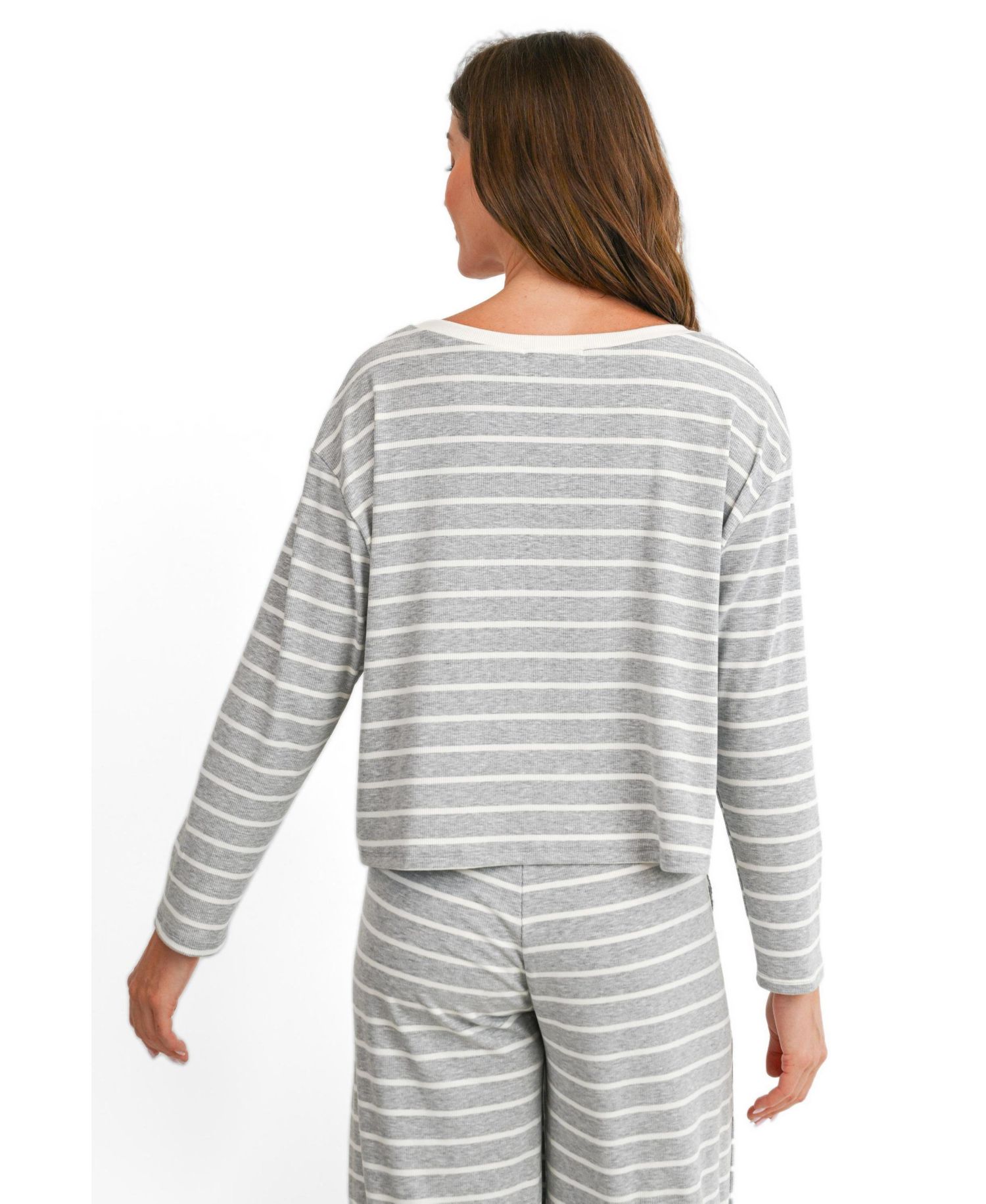 Maternity Striped Long-Sleeve Wide-Leg Top and Pants, 2-Piece Set
