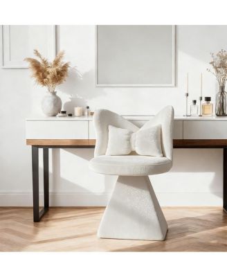 Vanity Chair with Butterfly Back,  360-Degree Swivel Makeup Chair, Chenille Upholstered Dressing Table Stool, Triangular Base