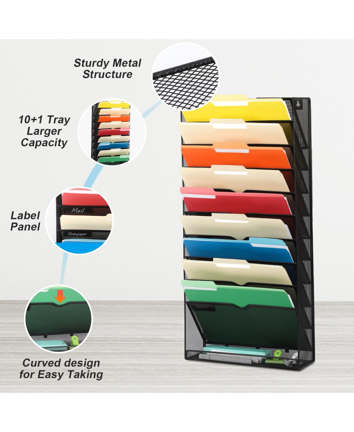 Danrong Mesh Desk File Organizer Wall Mount Vertical Document Holder With Bottom Tray For Office Home
