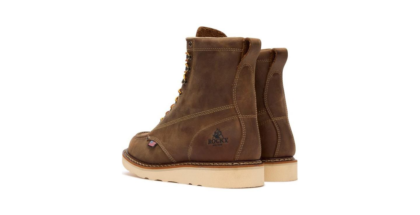 Мужские ботинки ROCKY Heritage 32 8-Inch Moc Toe Leather Work Boots, цвет: Коричневый — фото 5