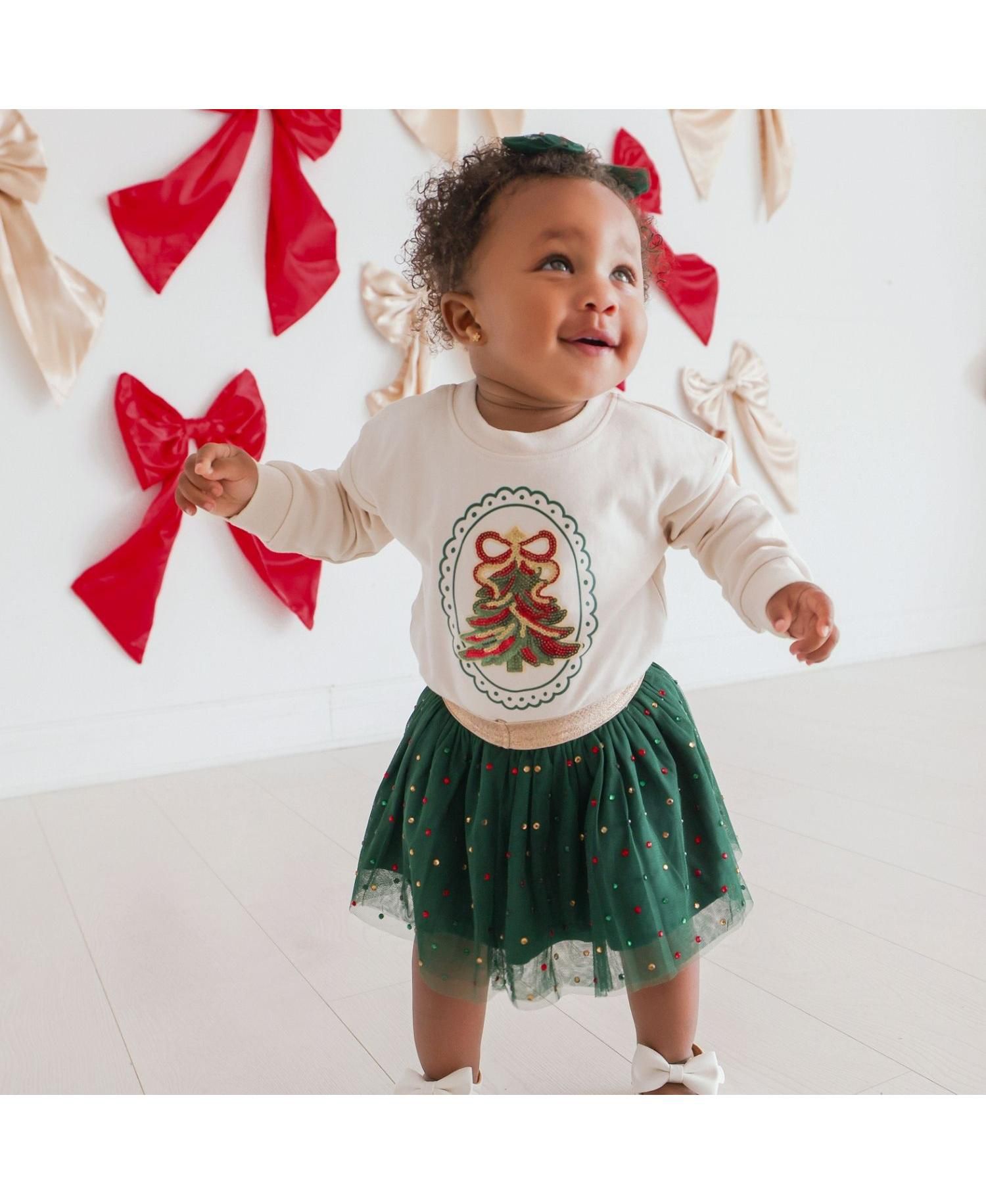 Baby Girls' Sequin Christmas Tree Patch Long Sleeve Romper