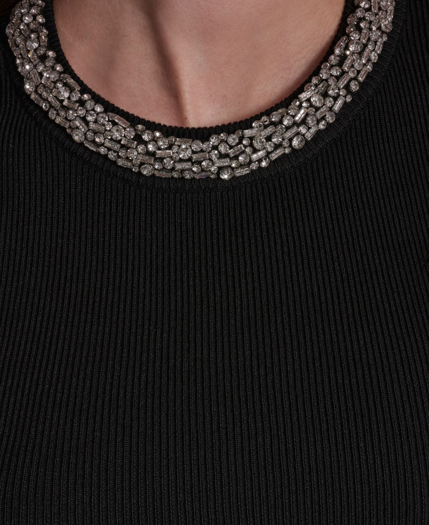 Petite Embellished Ribbed-Knit Short-Sleeve Crewneck Sweater
