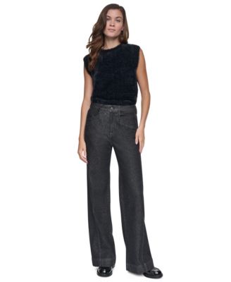 Petite High-Rise Forward-Seam Wide-Leg Jeans
