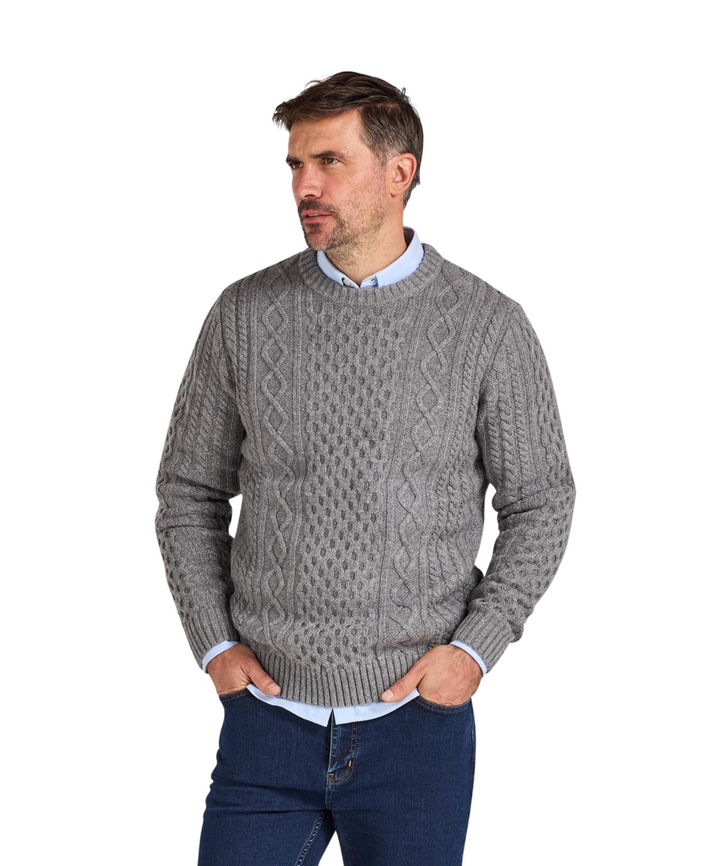 Мужской свитер Raging Bull Chunky Cable-Knit Relaxed-Fit Crewneck, цвет: Серый меланжевый — фото 2