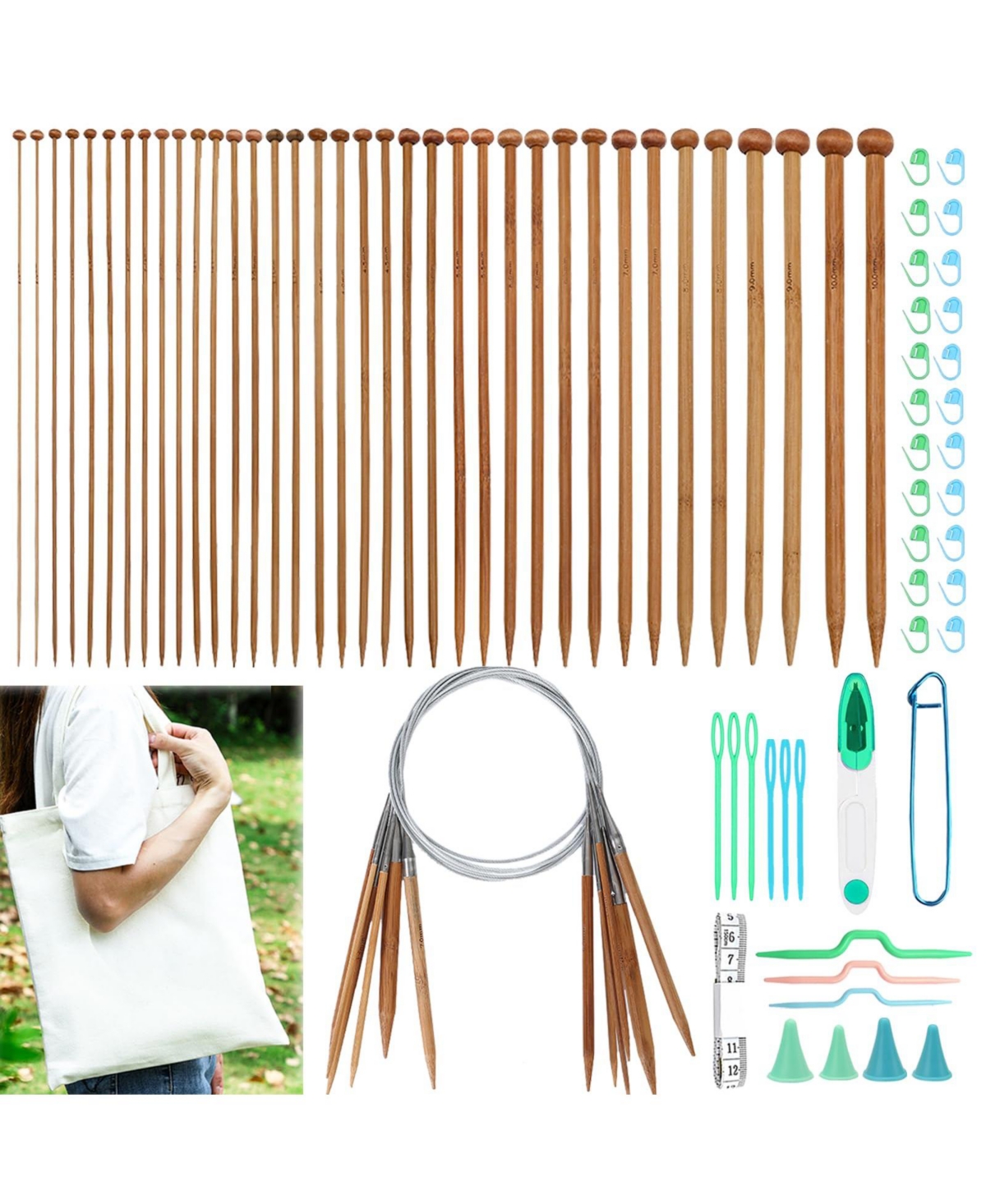 Aeelike Stainless Steel Knitting Needle Set Circular Straight With Storage Bag For Beginners Lovers