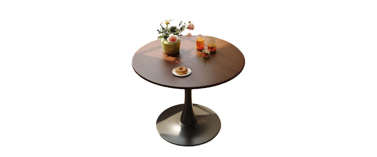 Flynama 31.5 Inch Walnut Round Tulip Dining Table, Mdf Top Steel Base Modern Multi-Function Kitchen Coffee Table