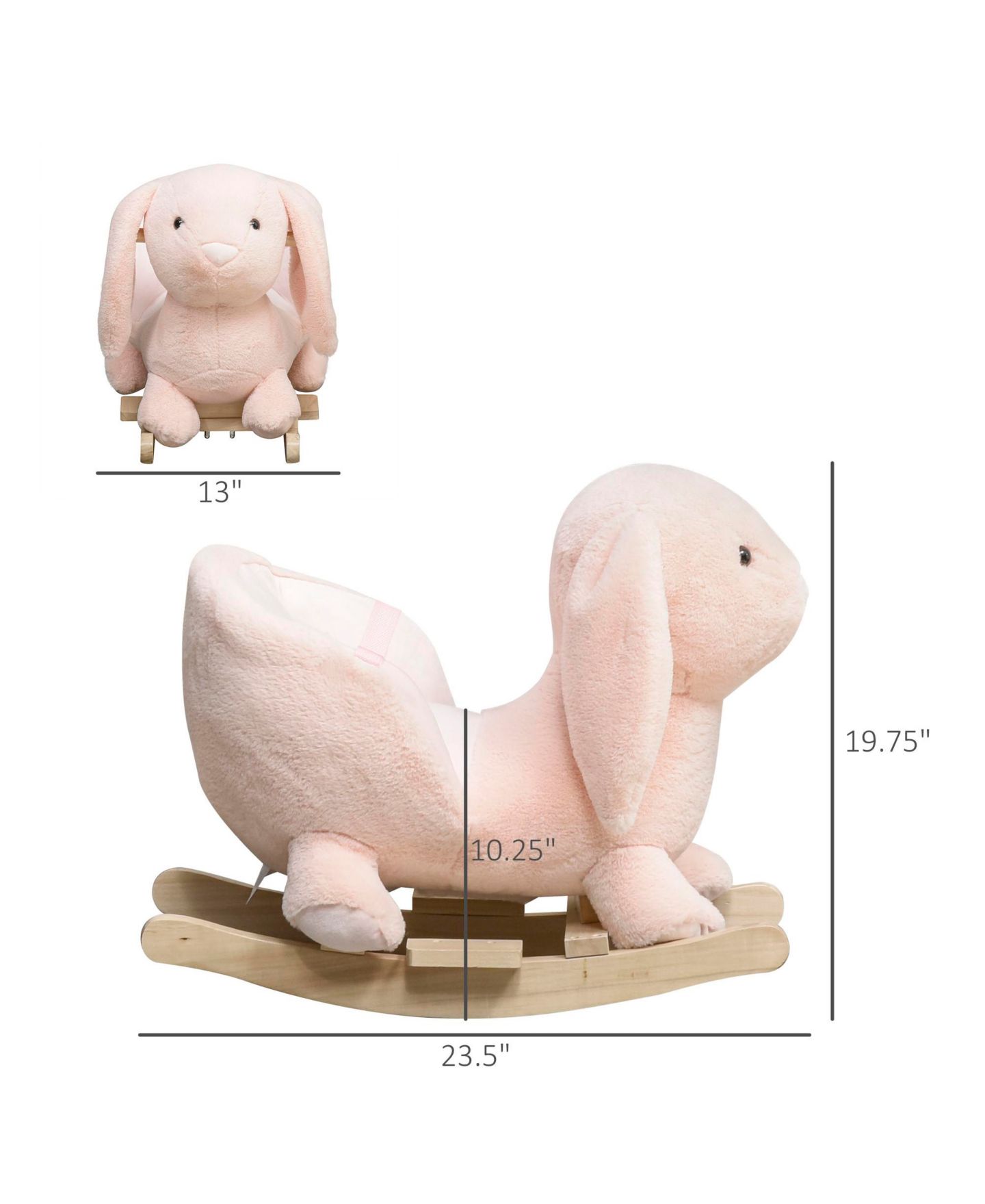 Детская мягкая игрушка Glintex Rocking Rabbit Plush Ride-On Rocker with Realistic Sound, 88-lb Capacity, Ages 18-36 Months, цвет: Розовый — фото 3