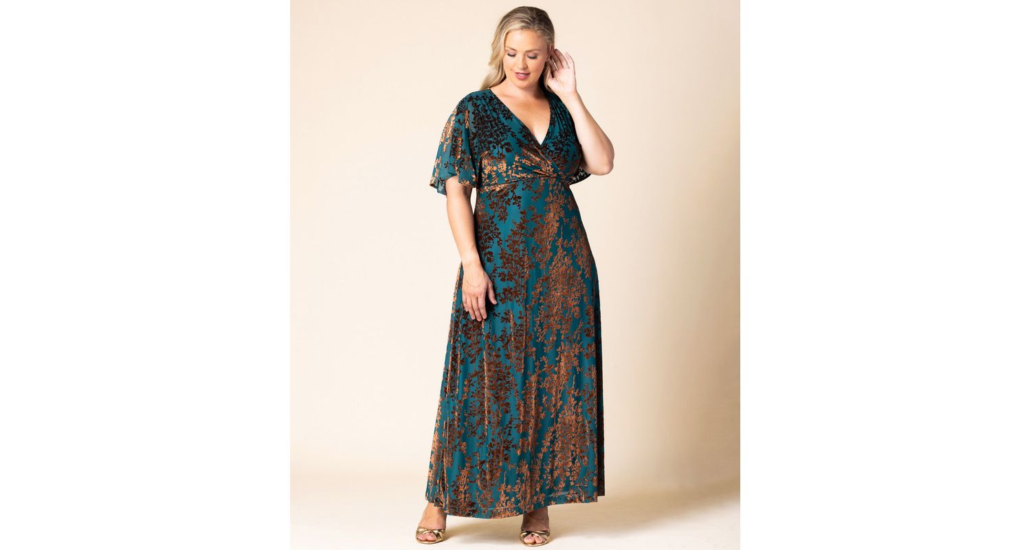 Plus Size Twilight Velvet Surplice V-Neck Empire-Waist Gown
