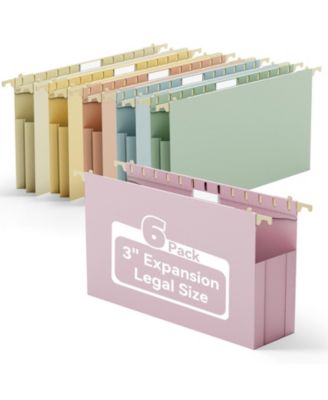 3 Inch Expandable Legal Size Hanging File Folders 6 Pack With 15 Tab Labels For Home Office Organization