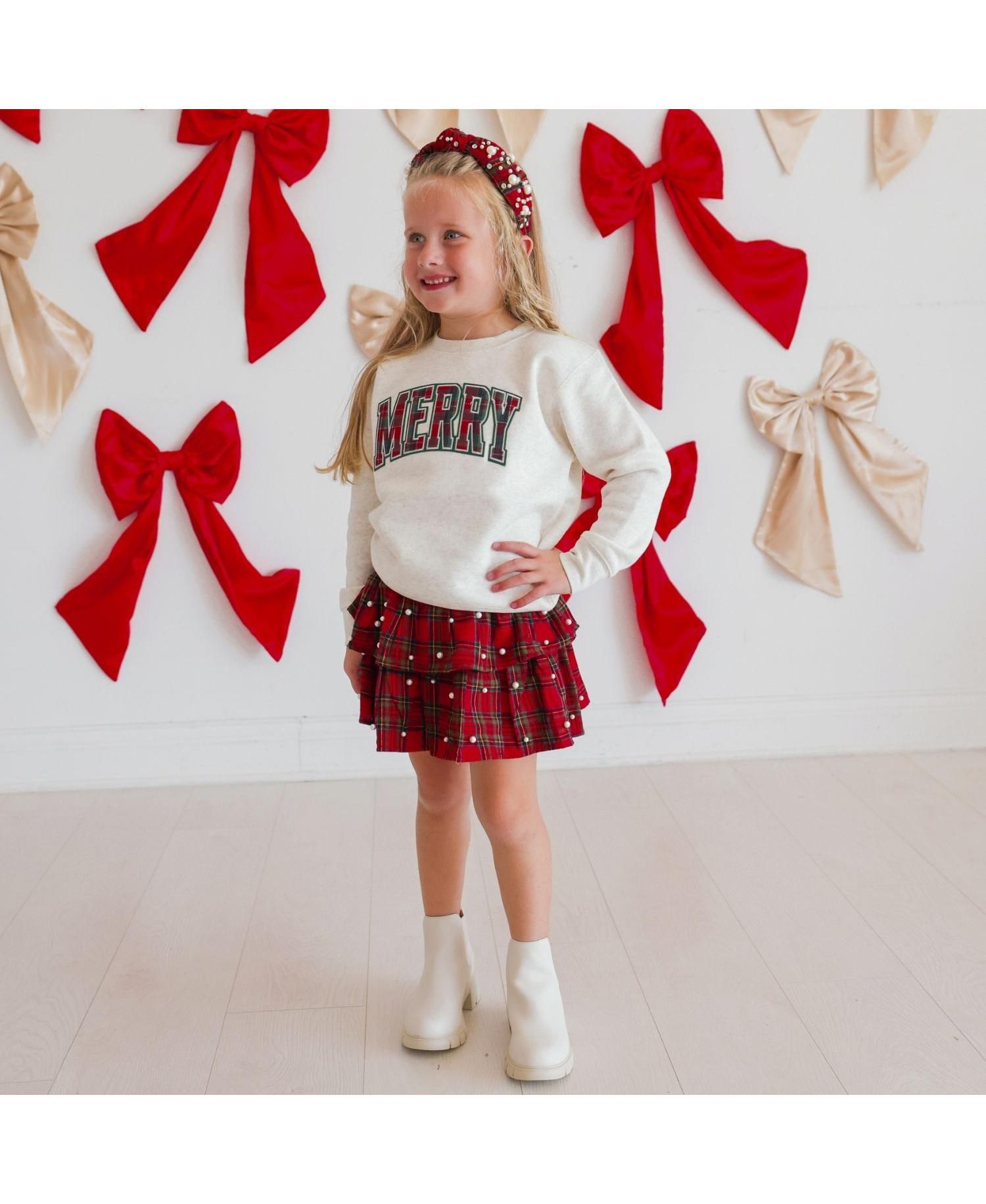 Boys' and Girls' Merry Tartan Patch Holiday Sweatshirt