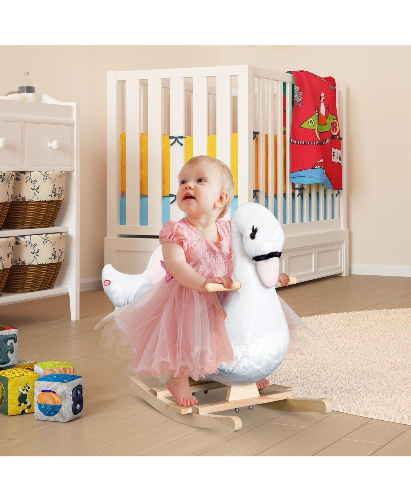Детская мягкая игрушка Glintex Rocking Swan Plush Rocker with Music, Ages 18 Months+, цвет: Белый / Розовый — фото 11