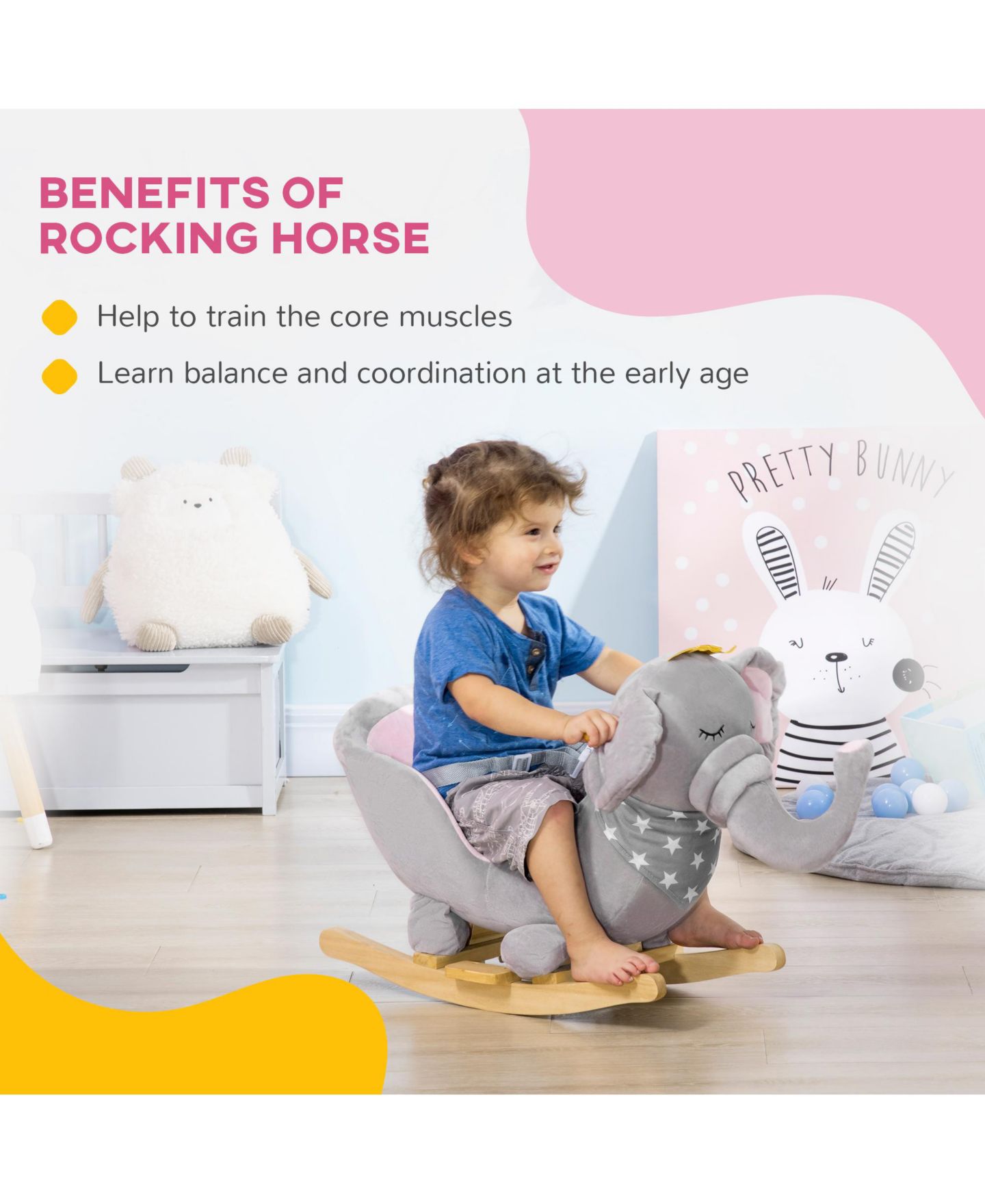 Детская мягкая игрушка Glintex Baby Rocking Elephant Plush Rocking Chair With Sounds, 110 lbs, Ages 1.5-3, цвет: Серый — фото 8