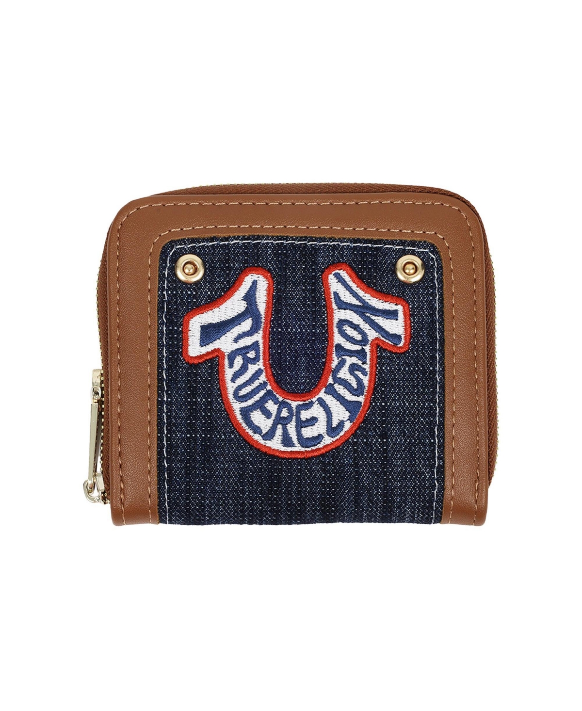 True Religion Retro Horseshoe Small Denim Zip-Around Wallet