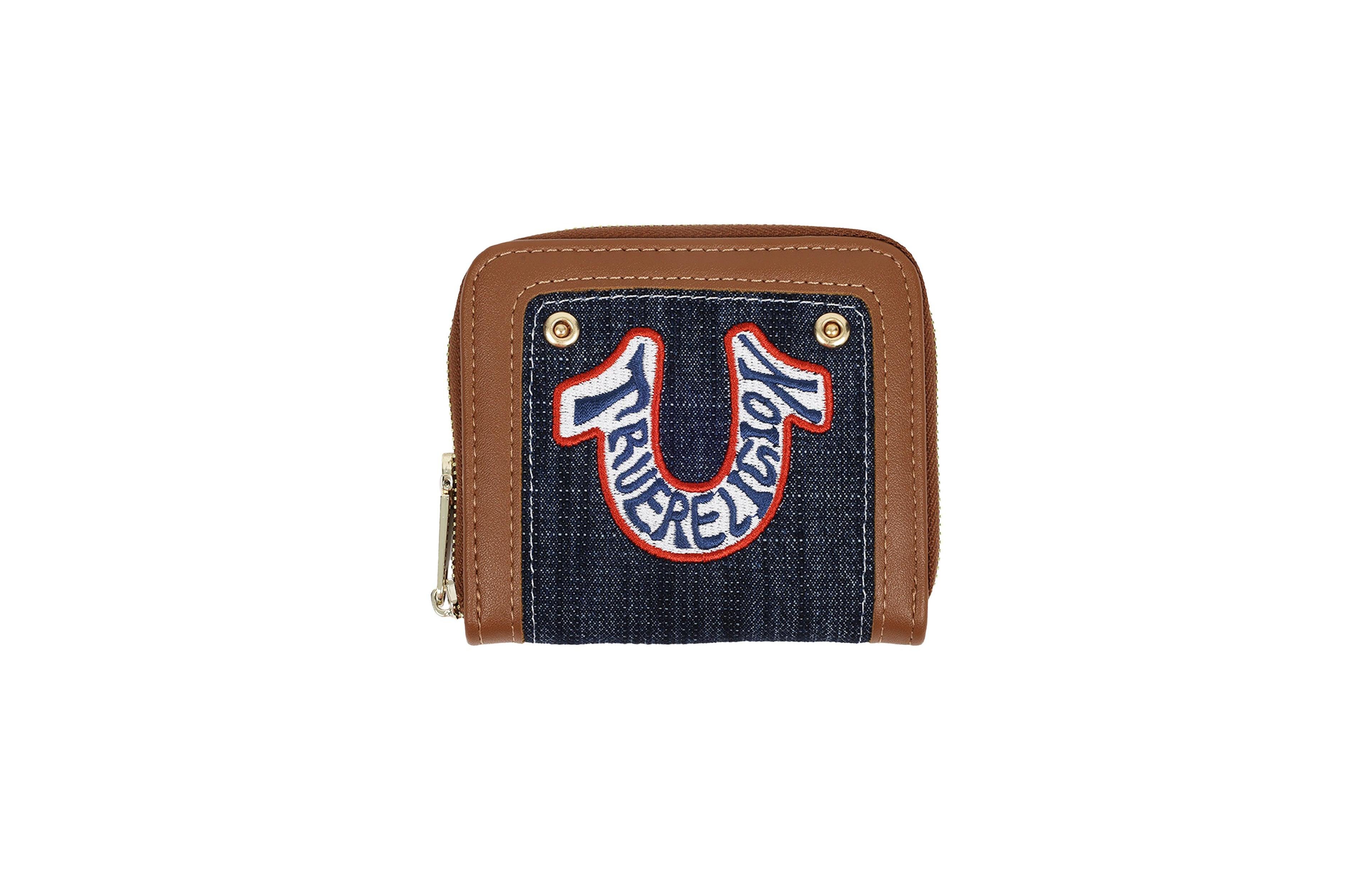 True Religion Retro Horseshoe Small Denim Zip-Around Wallet