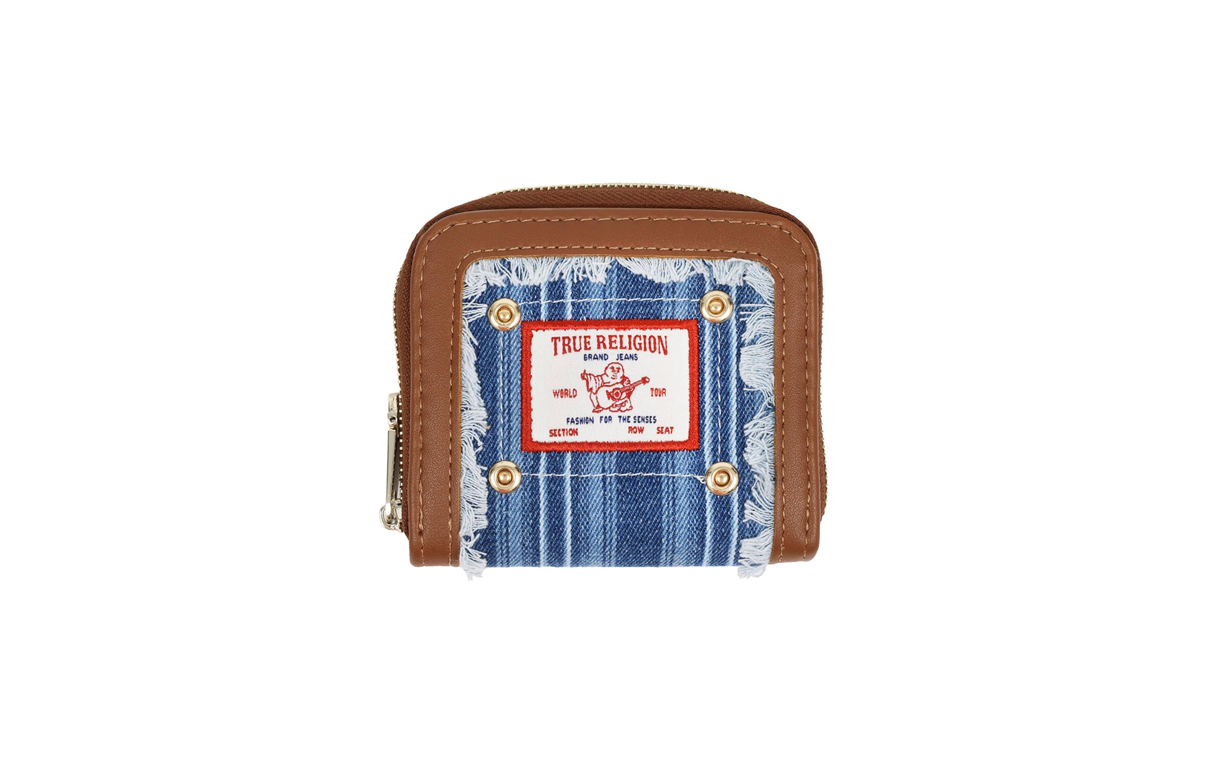 True Religion Frayed-Edge Thin-Stripe Zip-Around Wallet