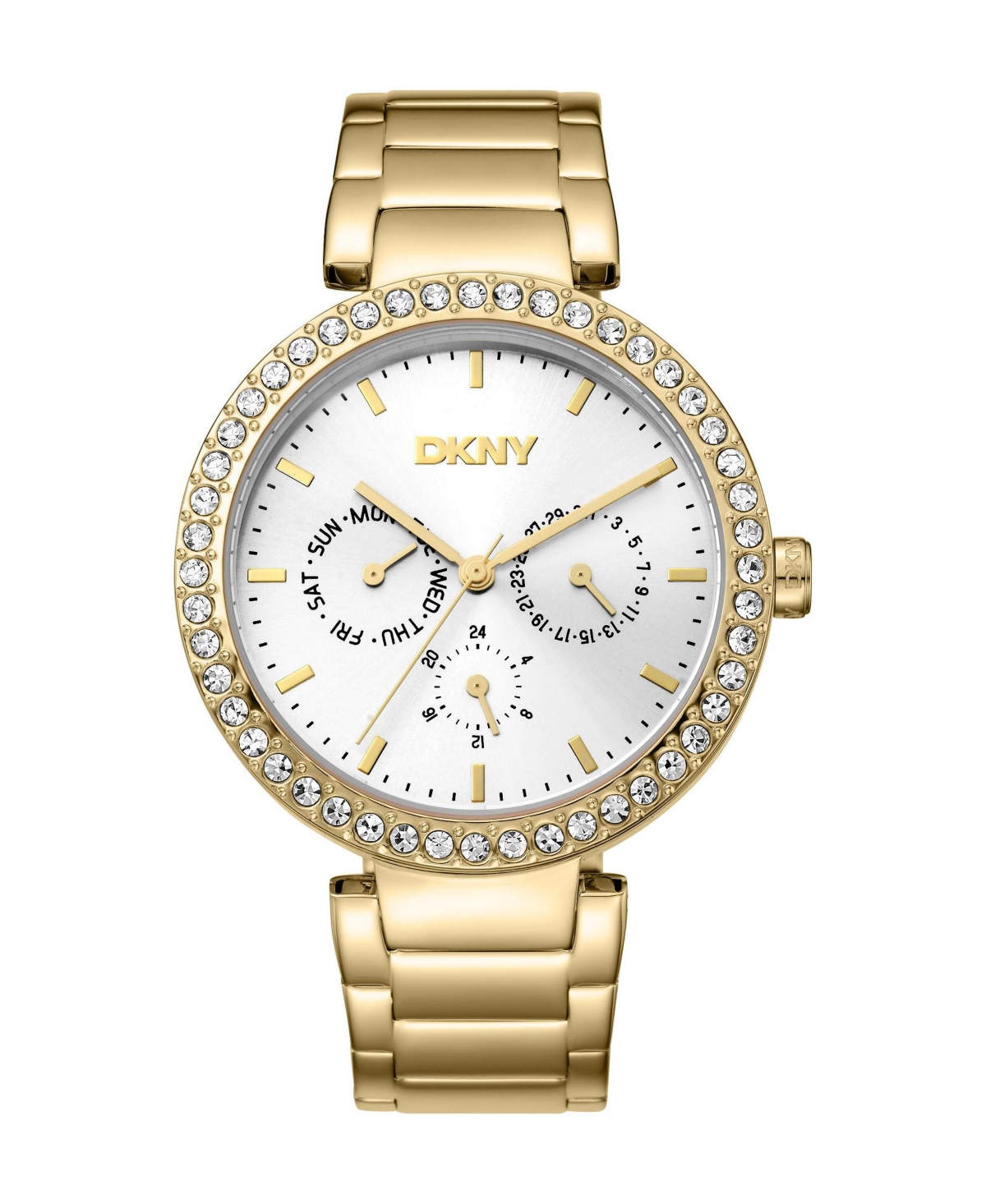 Dkny Women's Quartz Downtown Glitz Water-Resistant Day/Date Ip Gold Stainless Steel Bracelet Watch, 40mm