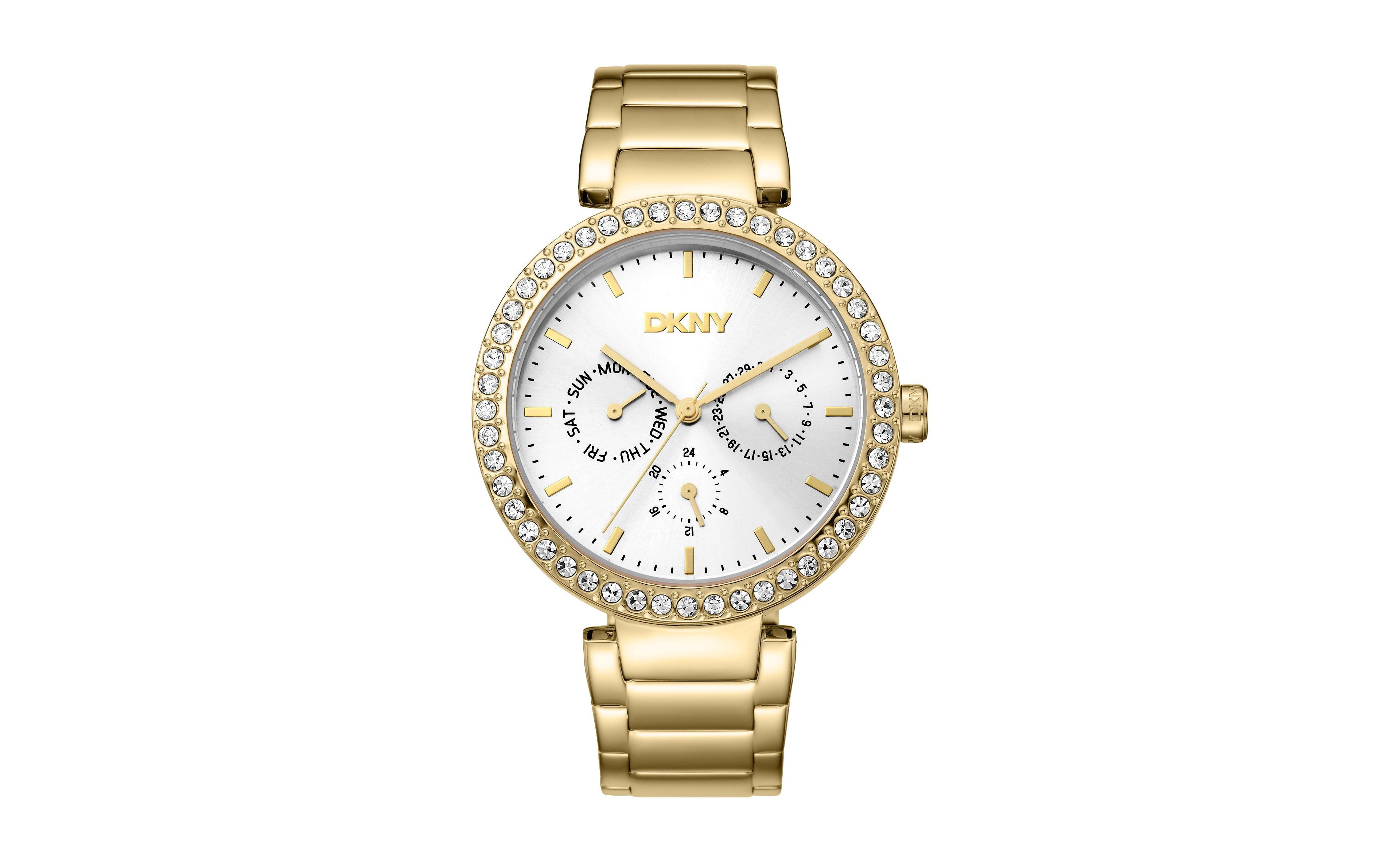 Dkny Women's Quartz Downtown Glitz Water-Resistant Day/Date Ip Gold Stainless Steel Bracelet Watch, 40mm