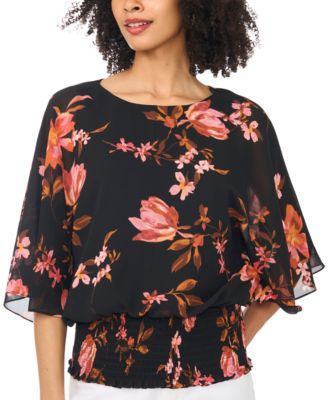 Women's Dolman Sleeve Floral-Print Smocked-Band Blouse