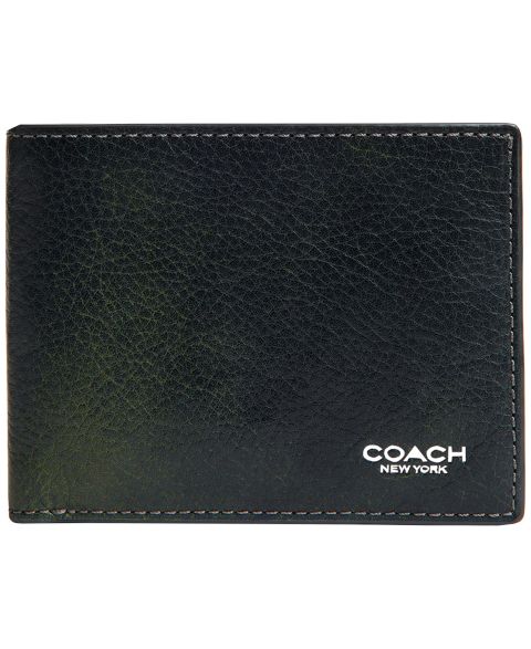 Мужской кошелёк Coach Slim Billfold Two Tone Wallet, цвет: Тёмно-синий / Зелёный