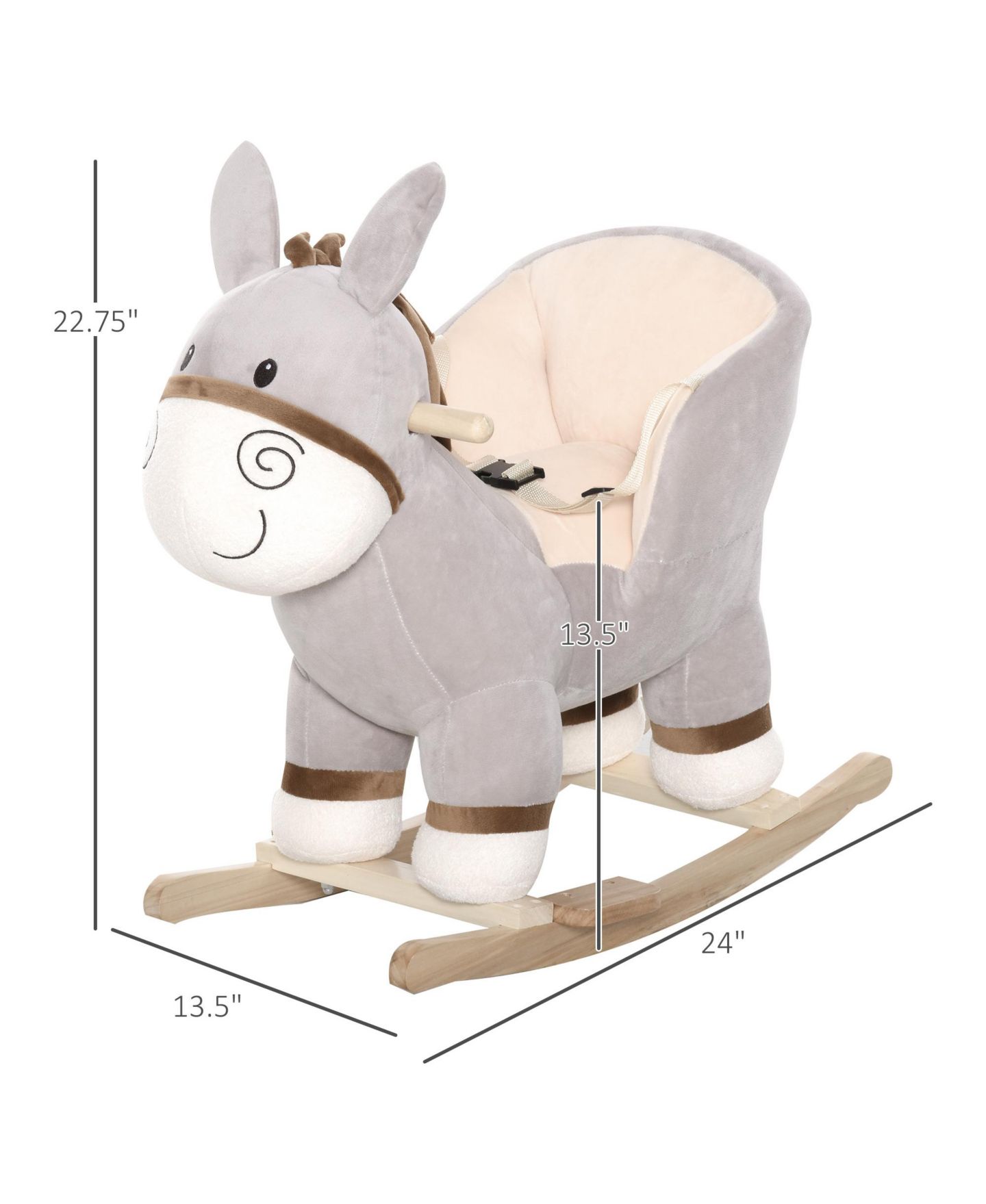Детская мягкая игрушка Glintex Donkey Rocker Plush Sound Rocking Horse, 88-lb Capacity, Ages 18-36 Months, цвет: Светлый серый — фото 3