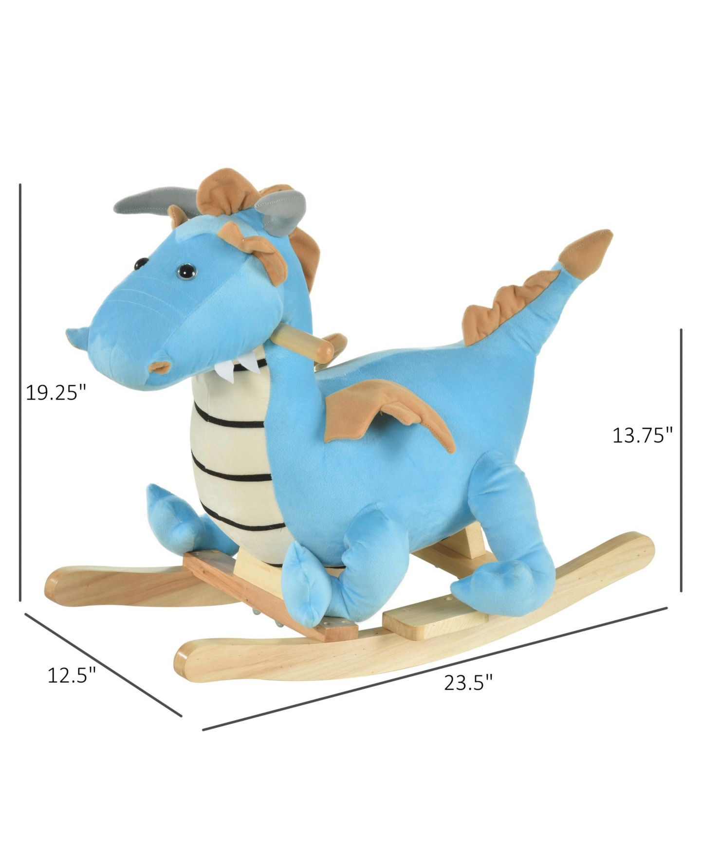 Детская мягкая игрушка Glintex Plush Rocking Dinosaur with Realistic Dinosaur Sounds, Holds 66 lbs, Ages 18-36 Months, цвет: Синий — фото 3
