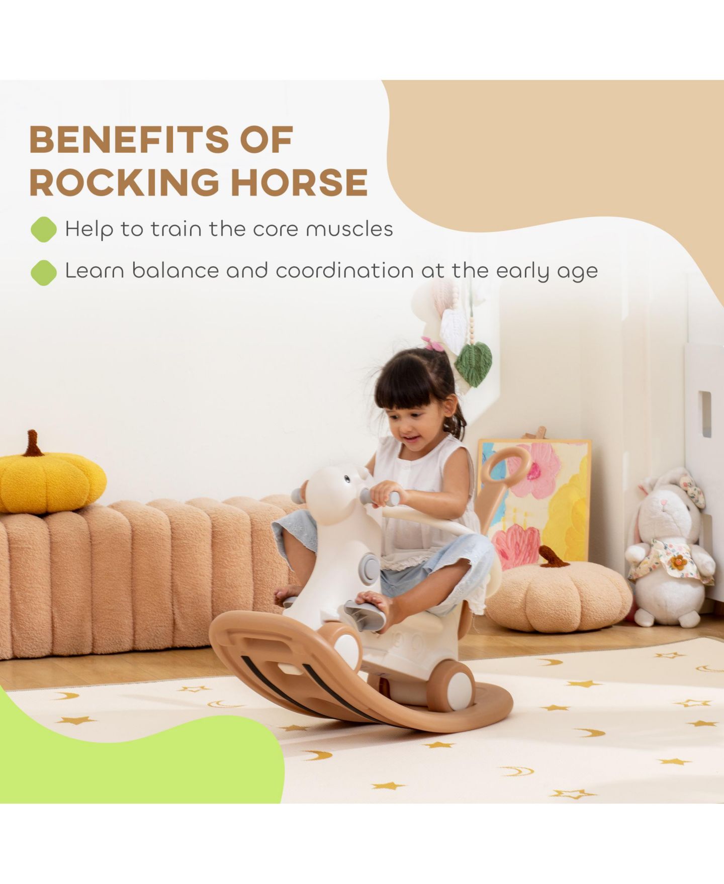 Детская игрушка Glintex 4-in-1 Rocking Horse with Detachable Balance Board and Push Handle, Ages 1-3, цвет: Коричневый — фото 8