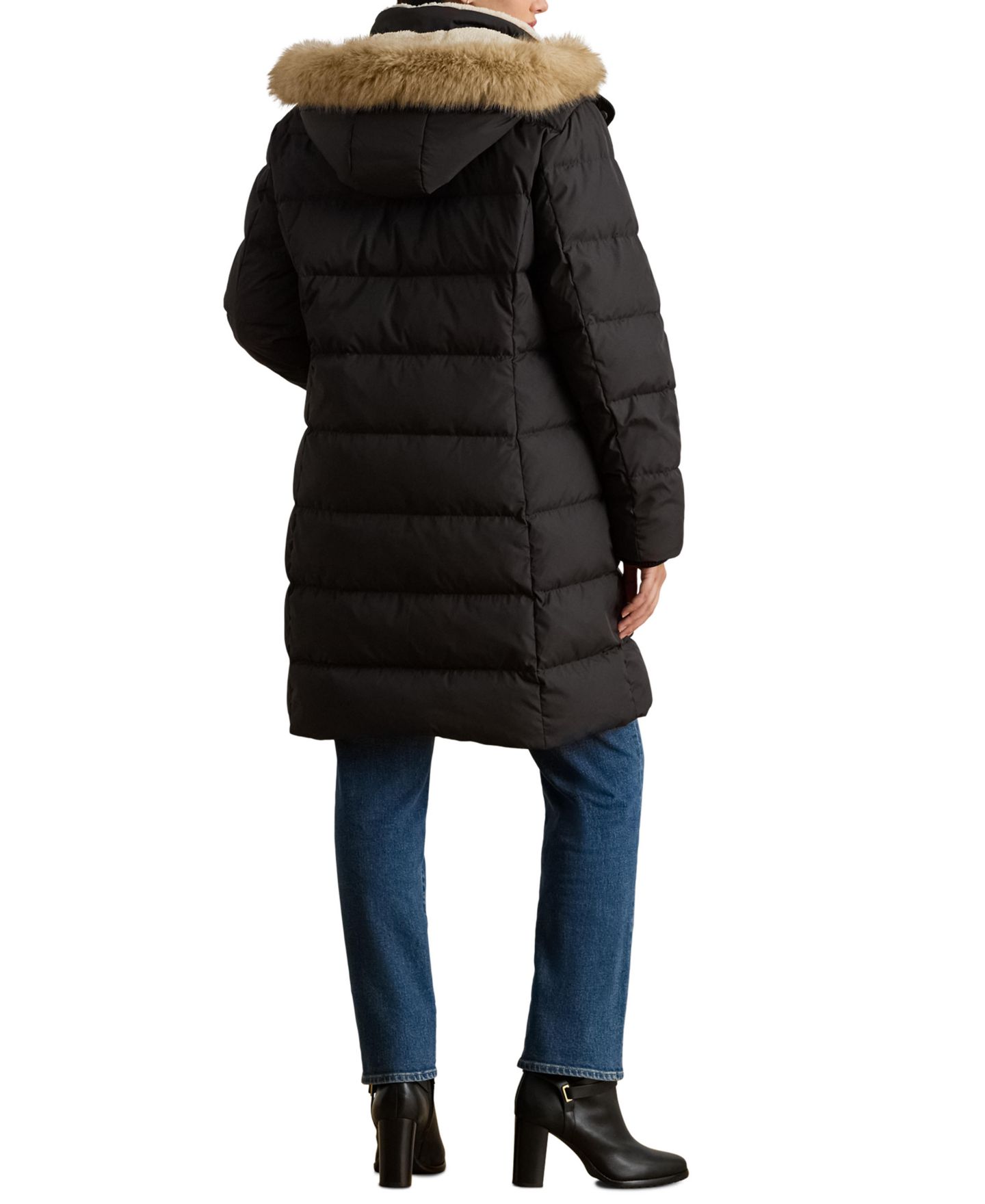 Женская куртка Lauren Ralph Lauren Faux-Fur Hooded Puffer Coat PXXS-3X, цвет: Чёрный — фото 8