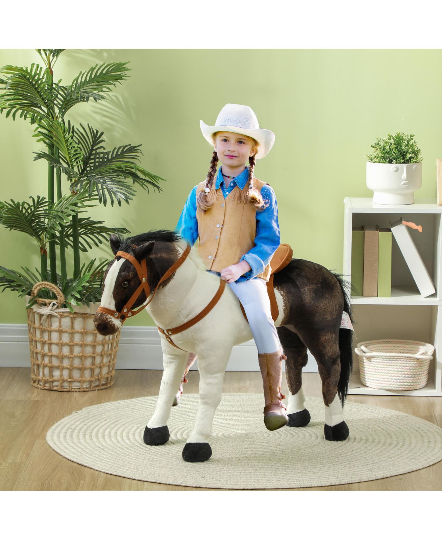 Детская игрушка Glintex Ride-On Horse Toy with Neighing Sound and Steel Frame, 33.5" L, 132-lb Capacity, Ages 3-8, цвет: Коричневый — фото 2