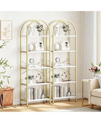 Modern 5 Tier Arched Bookcase Set of 2, Freestanding Open Display Shelving Unit for Living Room, Bedroom, Home Office