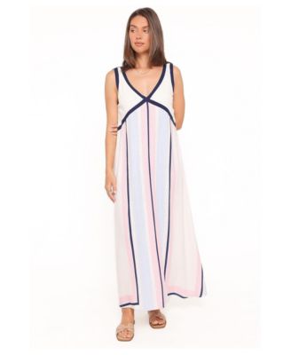 Women's Mackay Stripe Rayon-Linen Blend V-Neck A-Line Maxi Dress