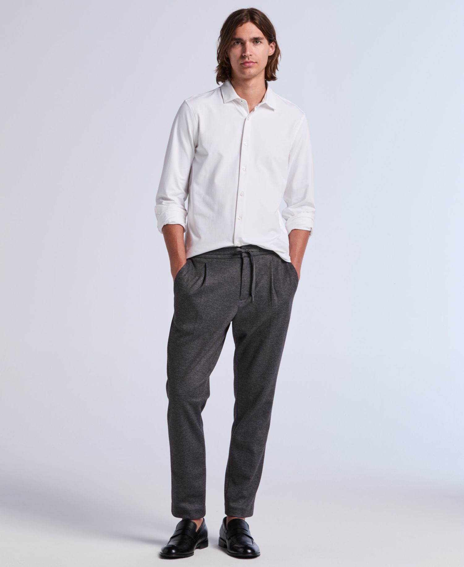 Men's Slim-Tapered Pleated Stretch Pants