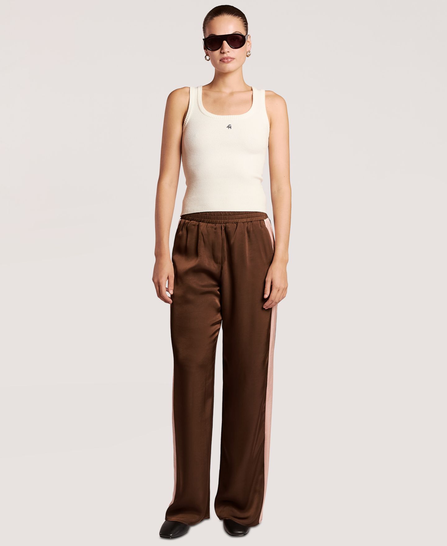 Женские брюки 4th & Reckless Tiffany Wide-Leg Satin High-Rise, цвет: Коричневый / Розовый — фото 2