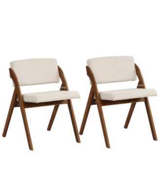Set of 2 Folding Kitchen Dining Chairs with Rubber Wood Legs