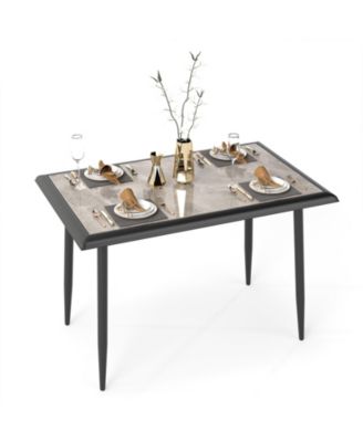 Sintered Stone Dining Table 44" Rectangular Kitchen Table with Metal Frame Indoor Modern Breakfast Table for Living Room