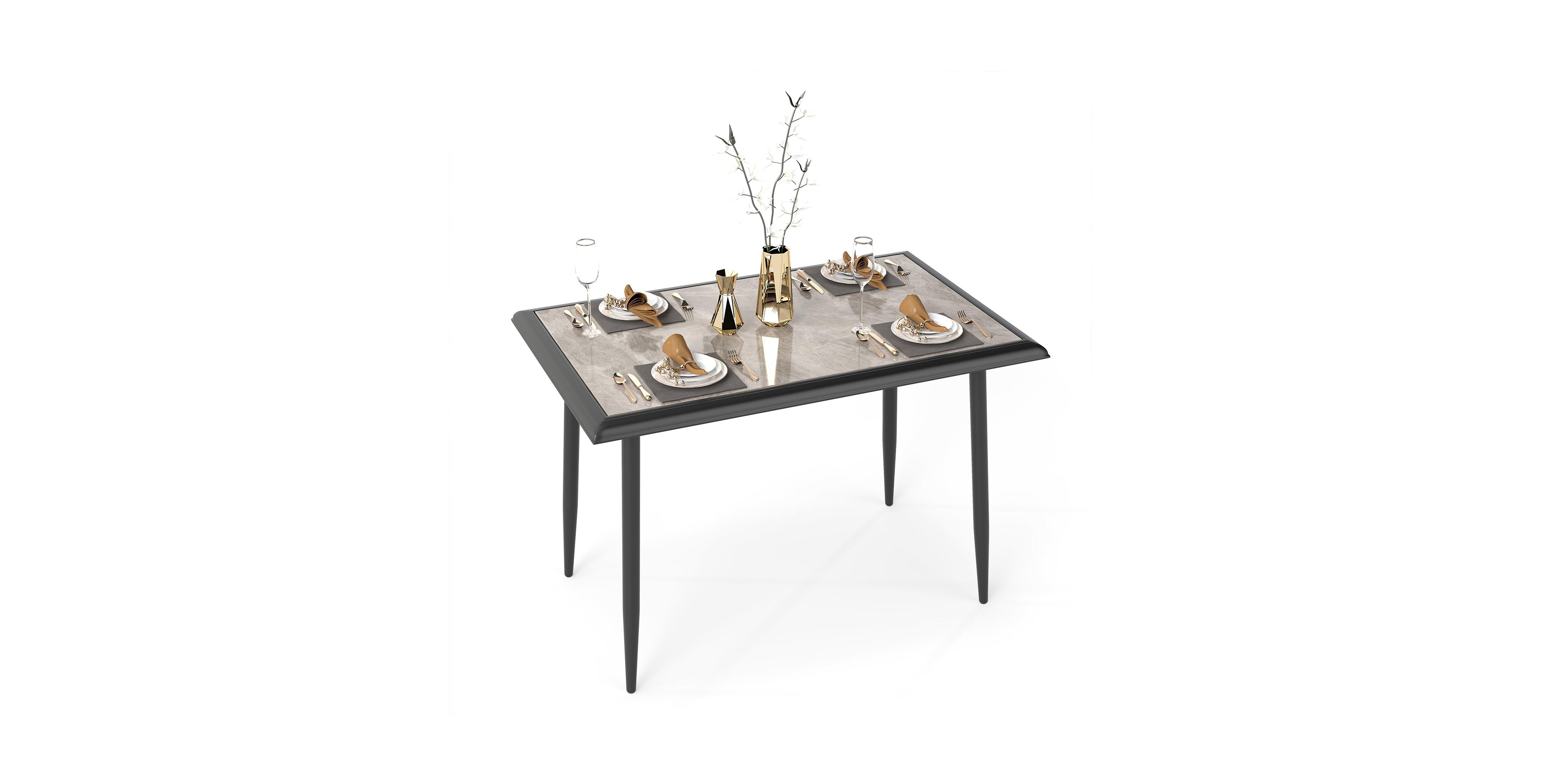 Mecale Sintered Stone Dining Table 44" Rectangular Kitchen Table with Metal Frame Indoor Modern Breakfast Table for Living Room