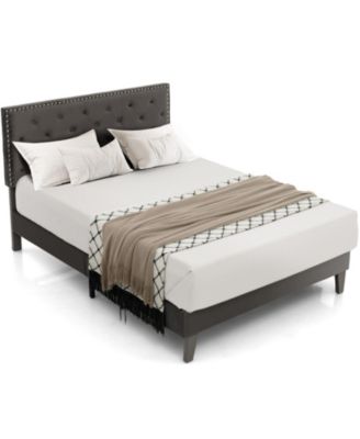 Full Queen Size Upholstered Platform Bed with Tufted Headboard Full Size