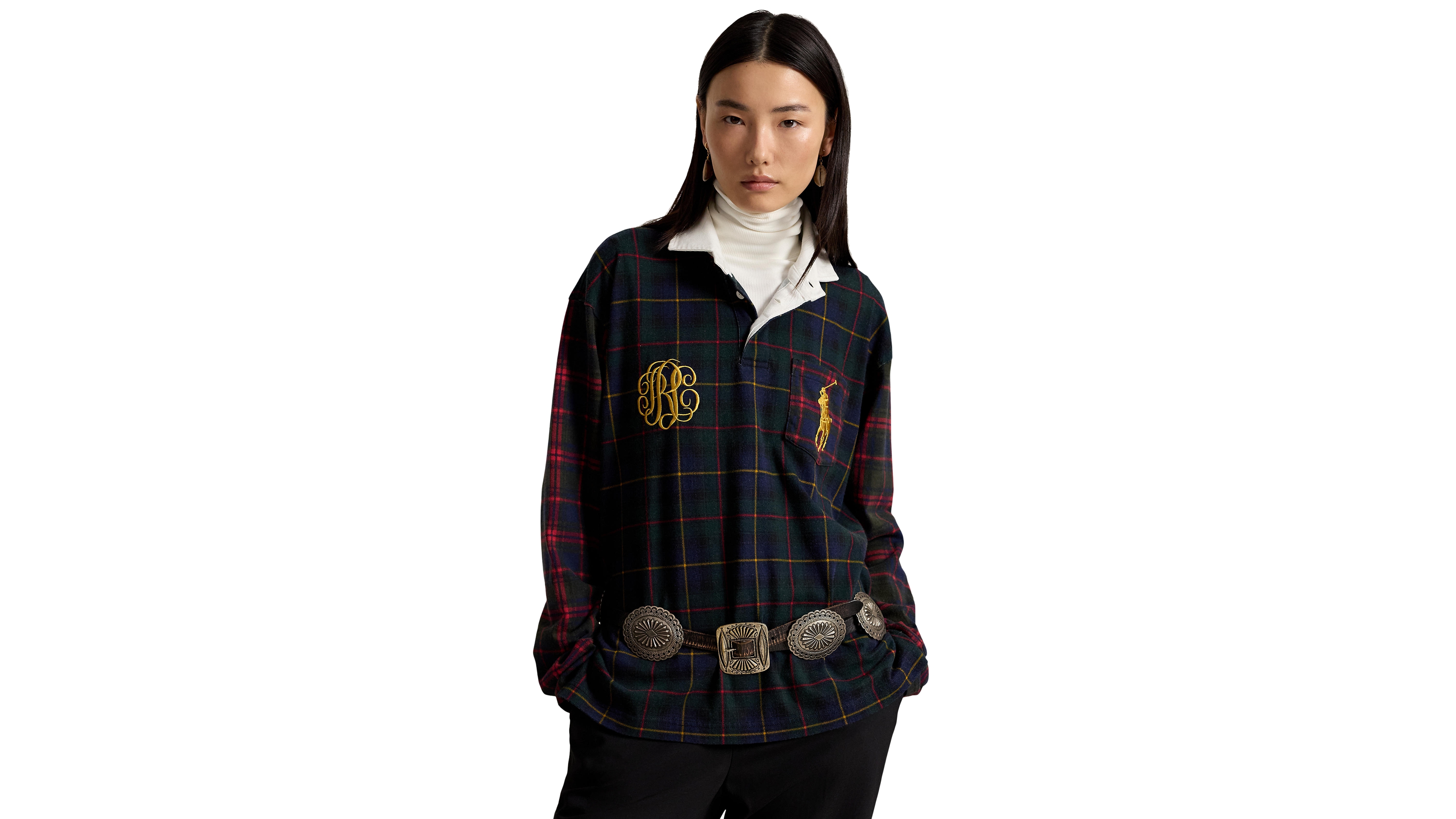 Polo Ralph Lauren Women's Long-Sleeve Rugby Collar Plaid Rugby Jersey